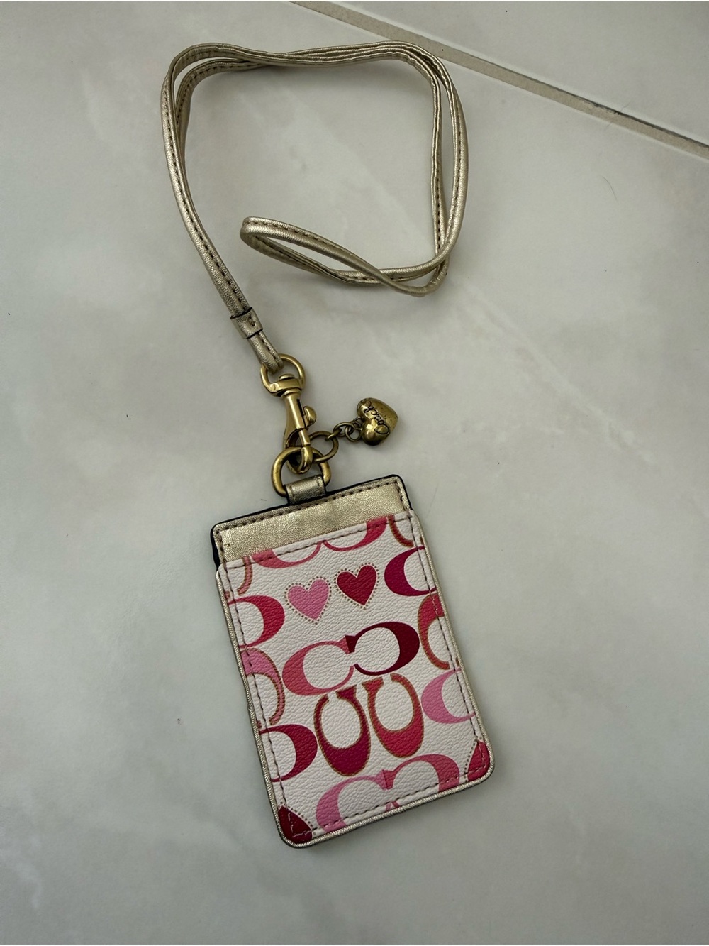 Coach Pink Signature Limited Edition Heart Lanyard ID Holder NWOT
